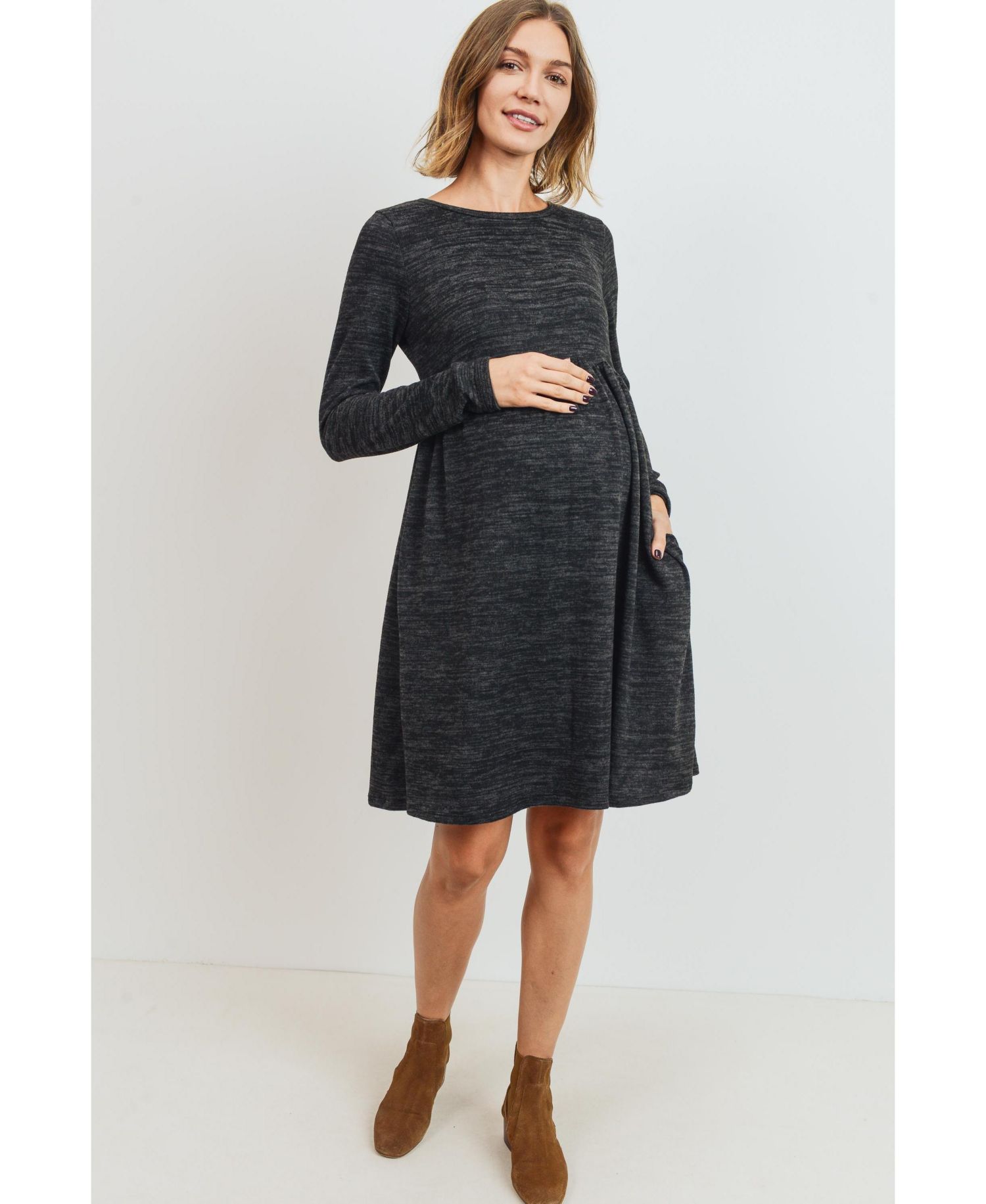 Maternity Long-Sleeve Empire-Waist Pocket Dress