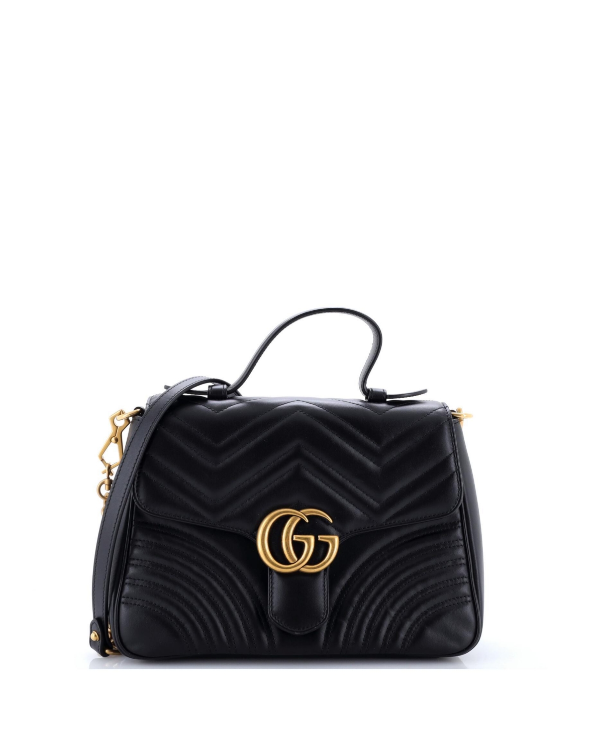 Pre-Owned Gucci Small Gg Marmont Top Handle Flap Shoulder Bag - Black