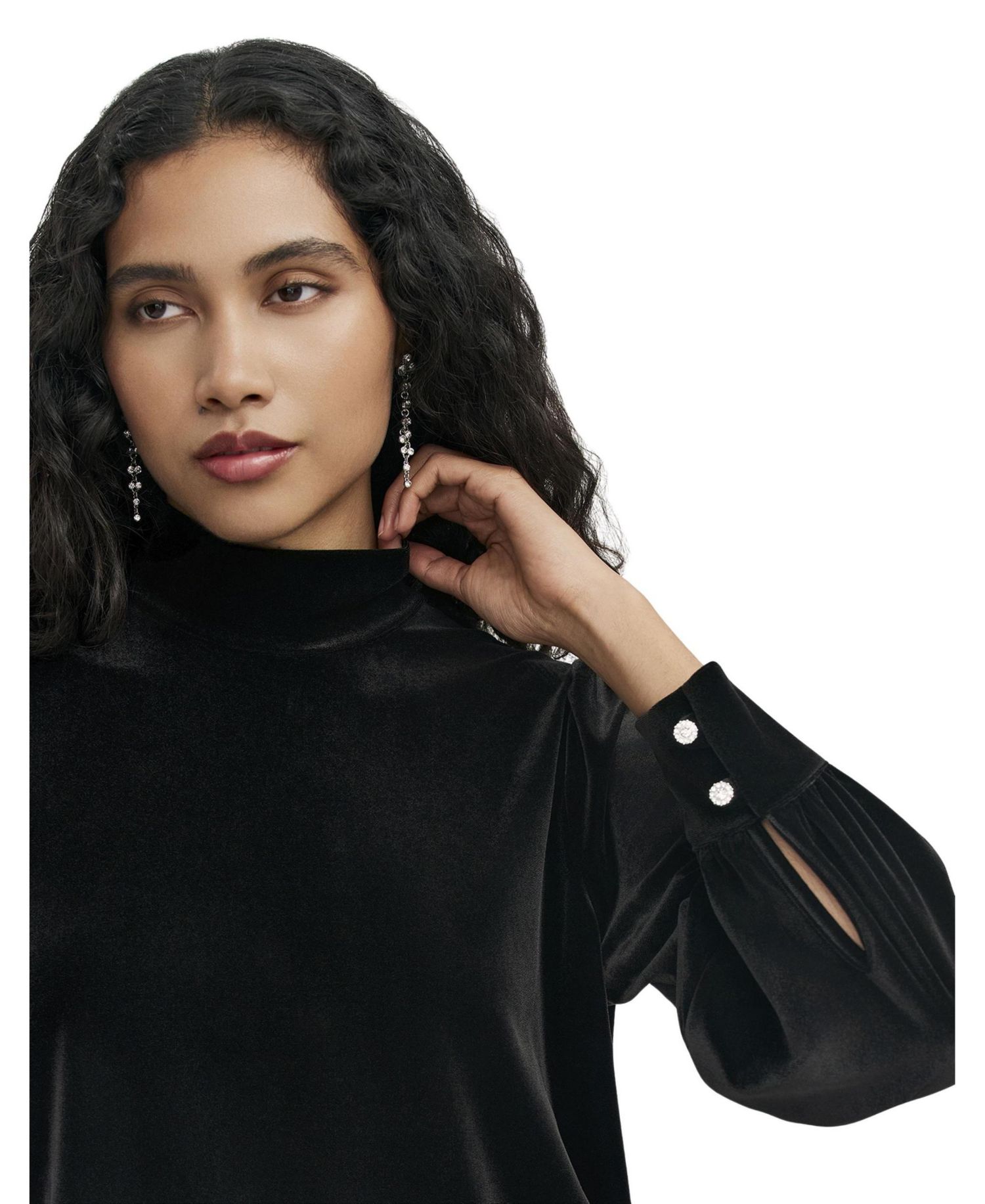 Women's Clementine Velvet Balloon-Sleeve High-Neck Blouse