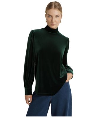 Women's Clementine Velvet Balloon-Sleeve High-Neck Blouse
