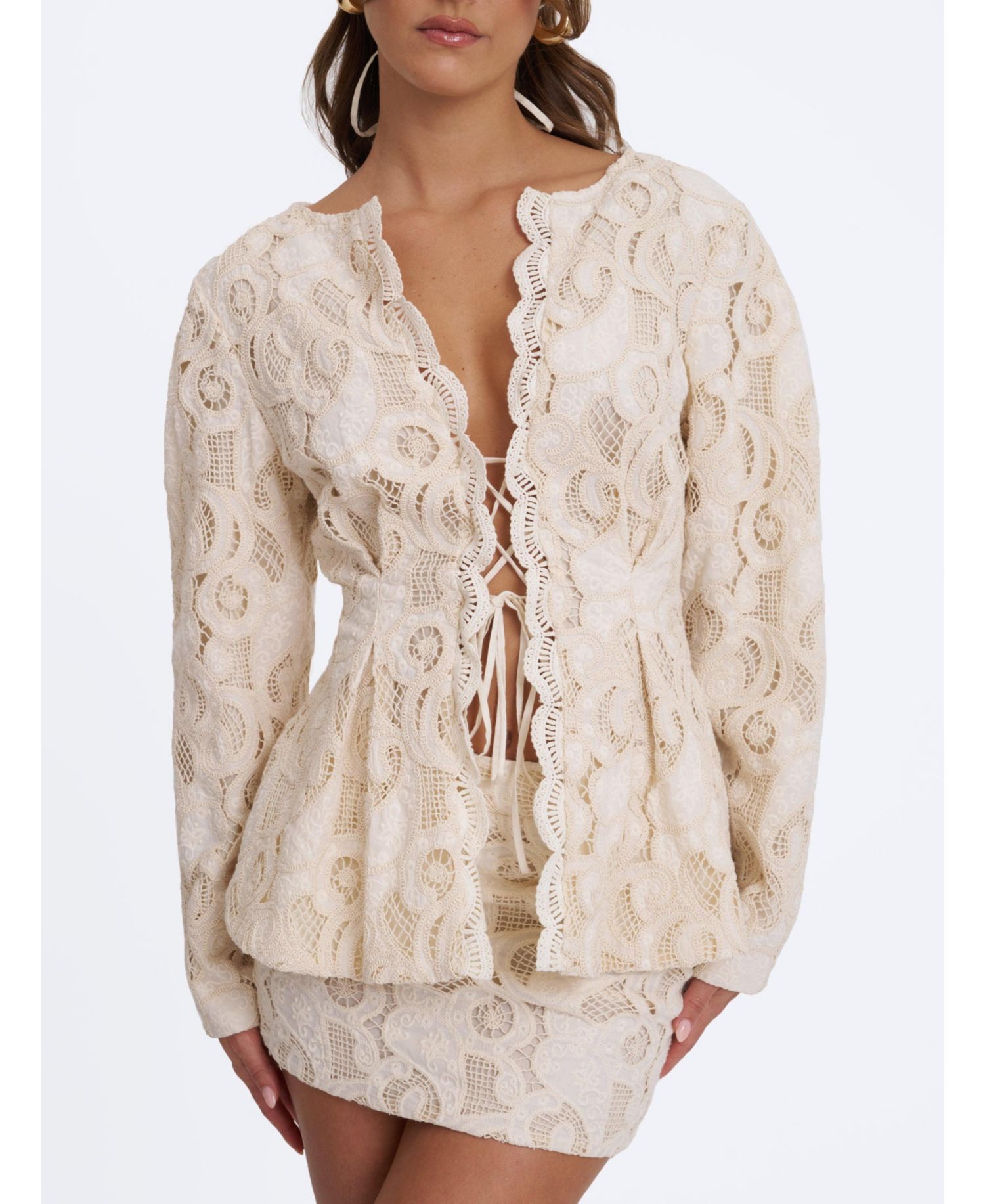 Women's Wenley Puff-Sleeve Lace Cinched-Waist Top
