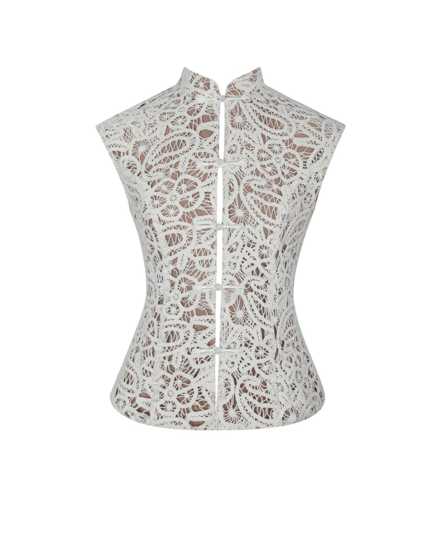 Women's Rosetta Crochet Mandarin-Collar Sleeveless Top