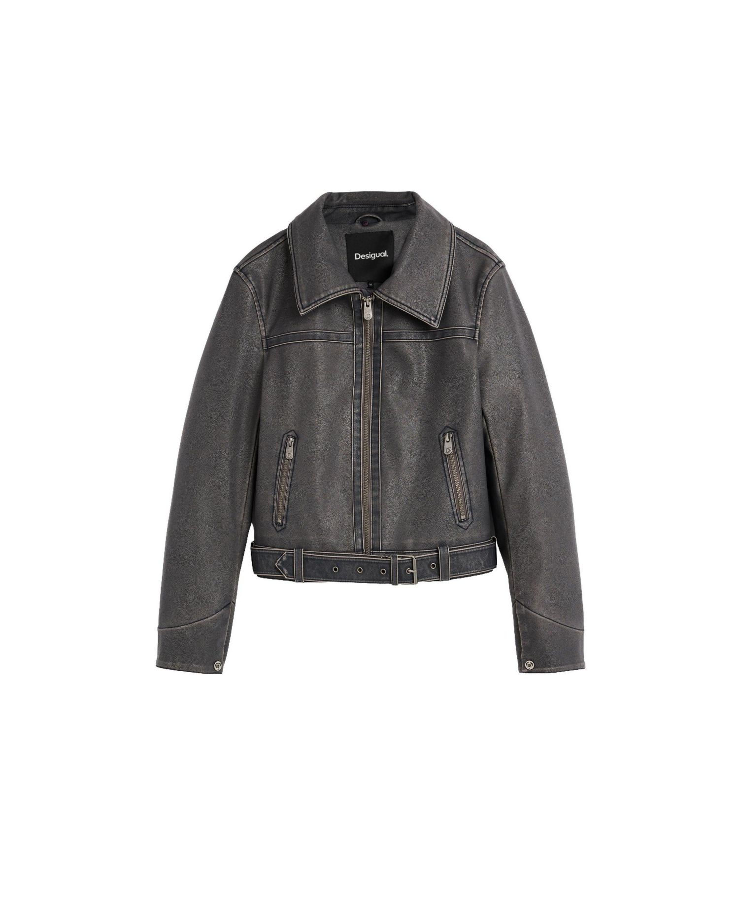 Women's Faux Leather Jacket with Fur Collar