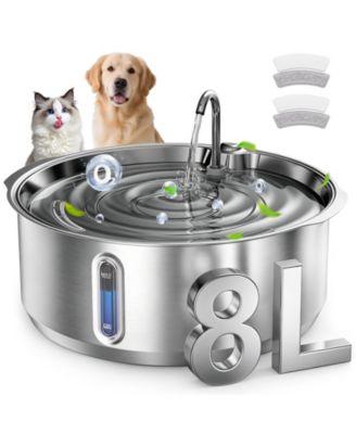 270oz Quiet Stainless Steel Dog Water Fountain, 2 Filters