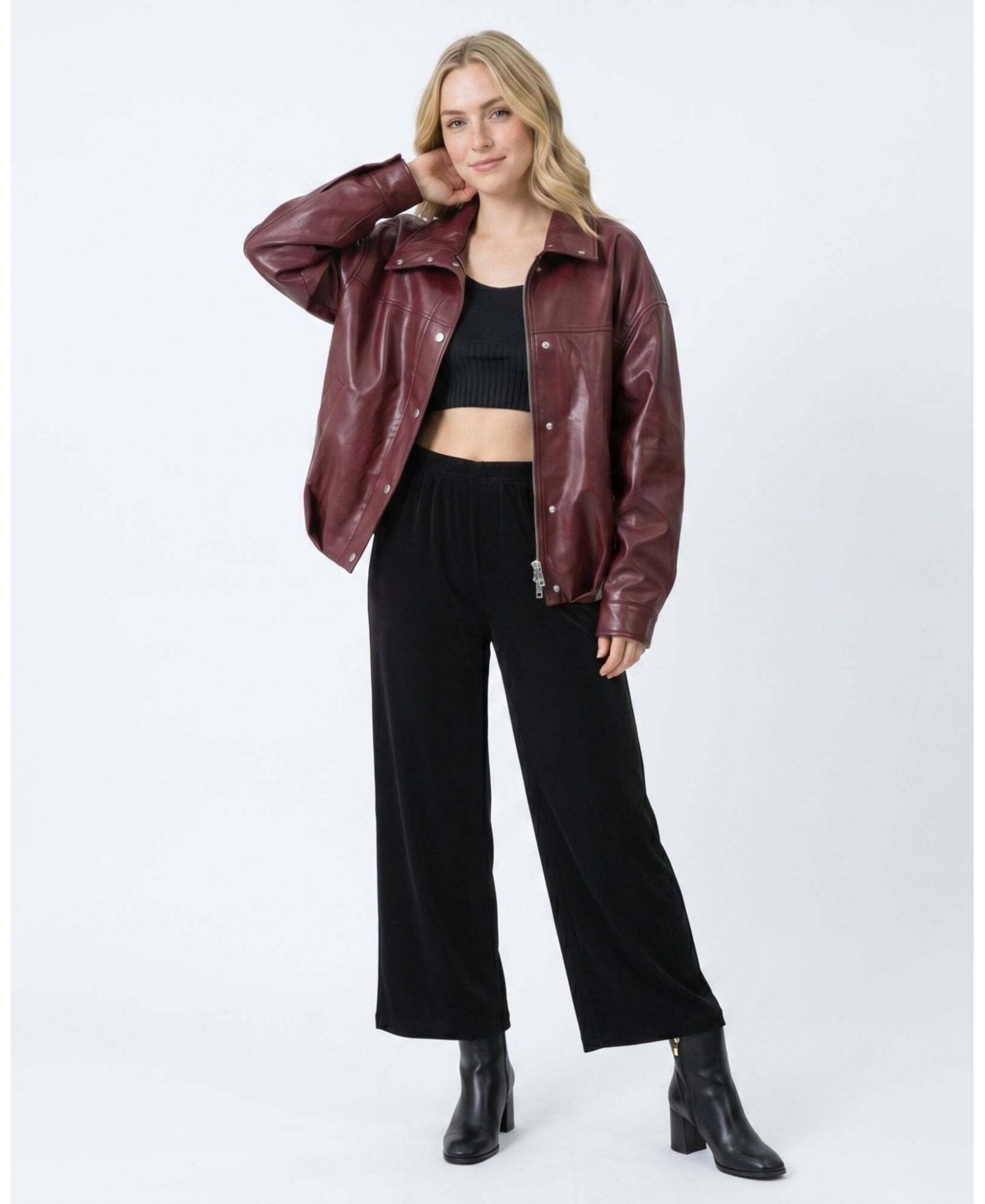Women's Arden Funnel Neck Leather Jacket