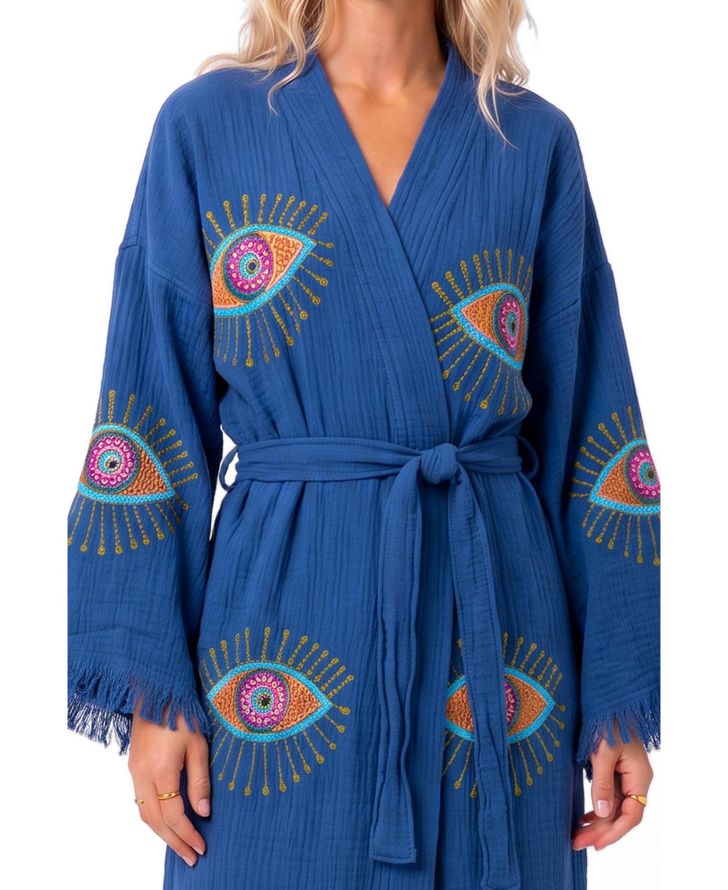 Women's Aria Turkish Cotton V-Neck Long Sleeve Wrap Robe