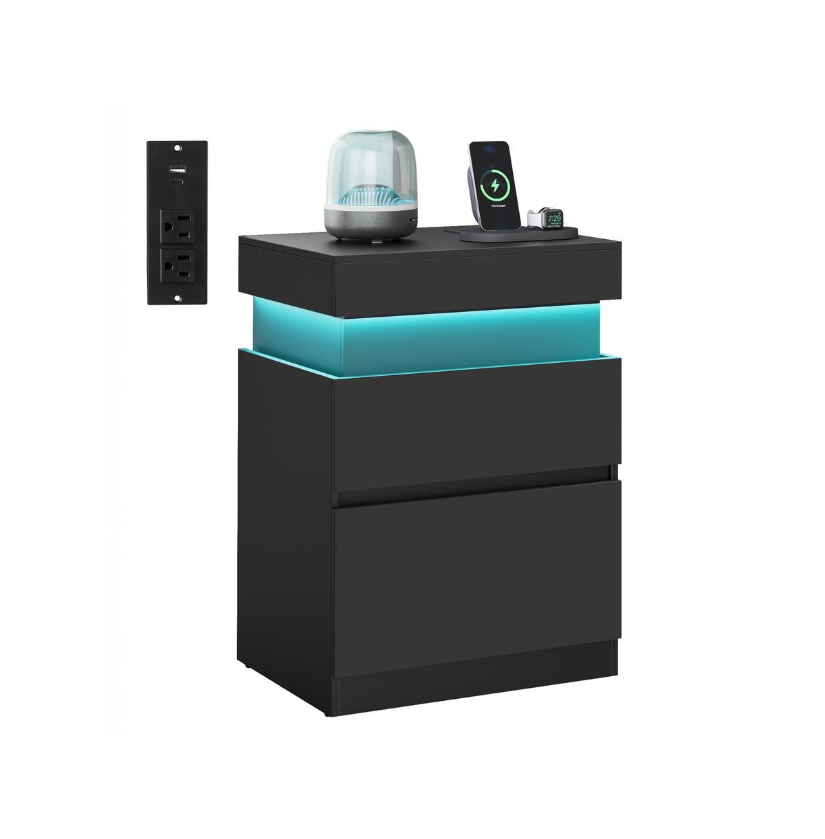 Slickblue Nightstand Side Table with Sliding Lid and Power Outlets for Home