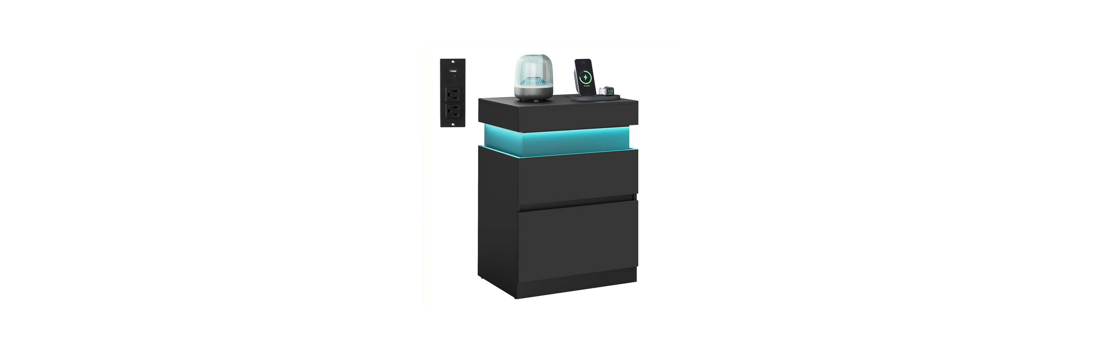 Slickblue Nightstand Side Table with Sliding Lid and Power Outlets for Home