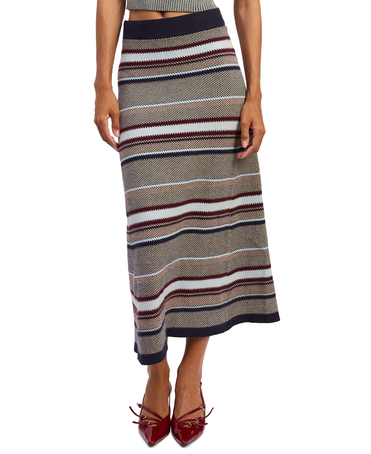 En Saison Women's Montgomery High-Waisted Striped Knit Midi Skirt - Navy Multi