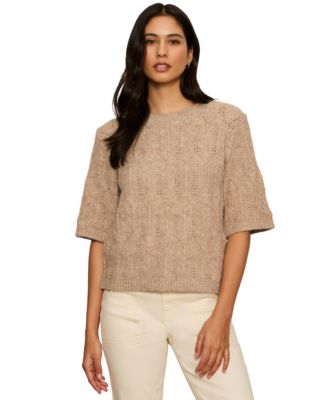 Petite Pointelle Short-Sleeve Crewneck Sweater