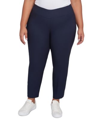 Plus Size Silk Tech Pull-On Ankle Straight-Leg Pants