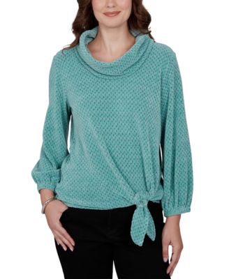 Women's New Neutrals Honeycomb-Knit Tie-Front 3/4-Sleeve Top