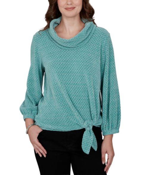 Женский топ Ruby Rd. New Neutrals Honeycomb-Knit Tie-Front 3/4-Sleeve, цвет: Adriatic