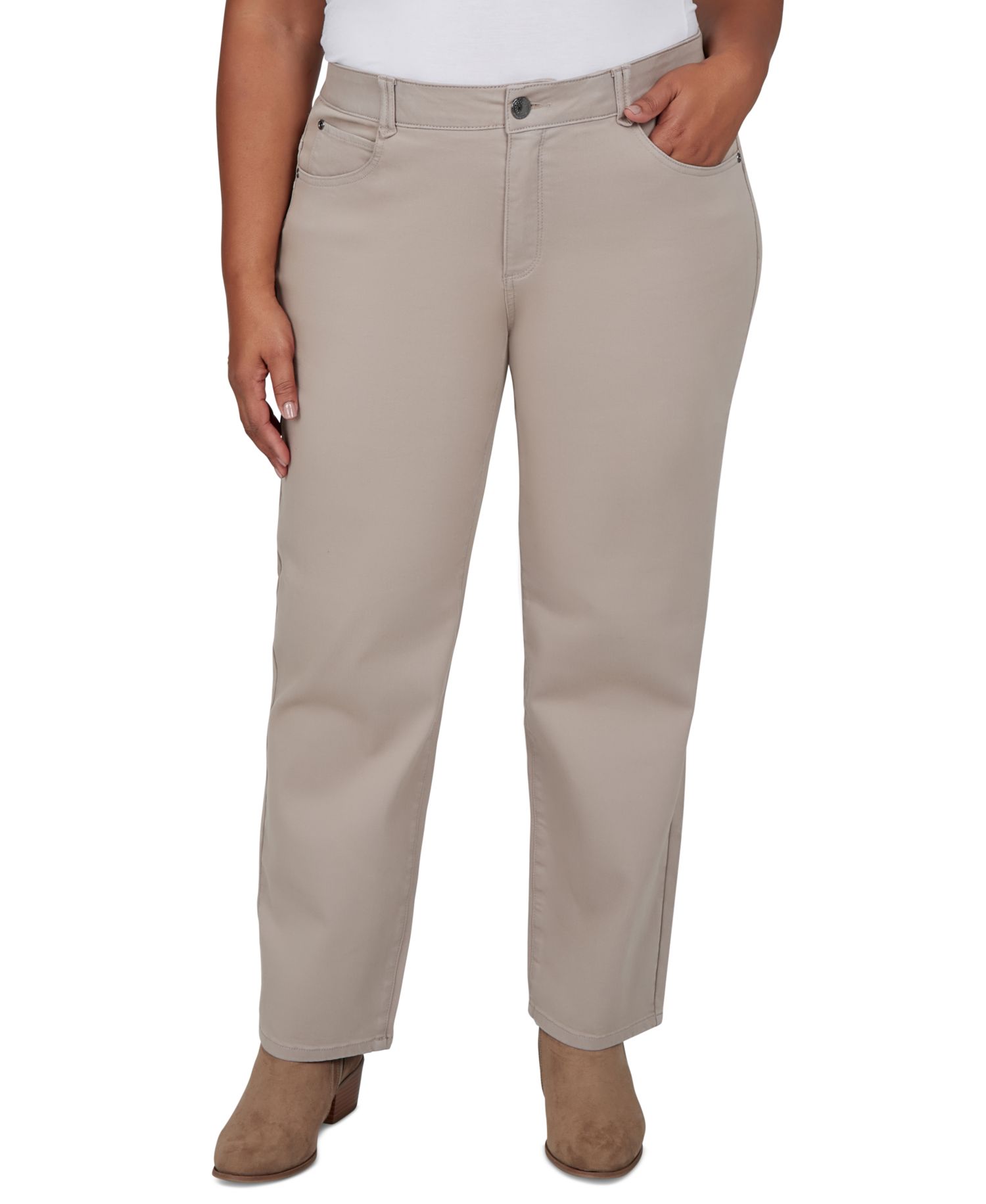 Plus Size Colored Denim Mid-Rise Straight Pants