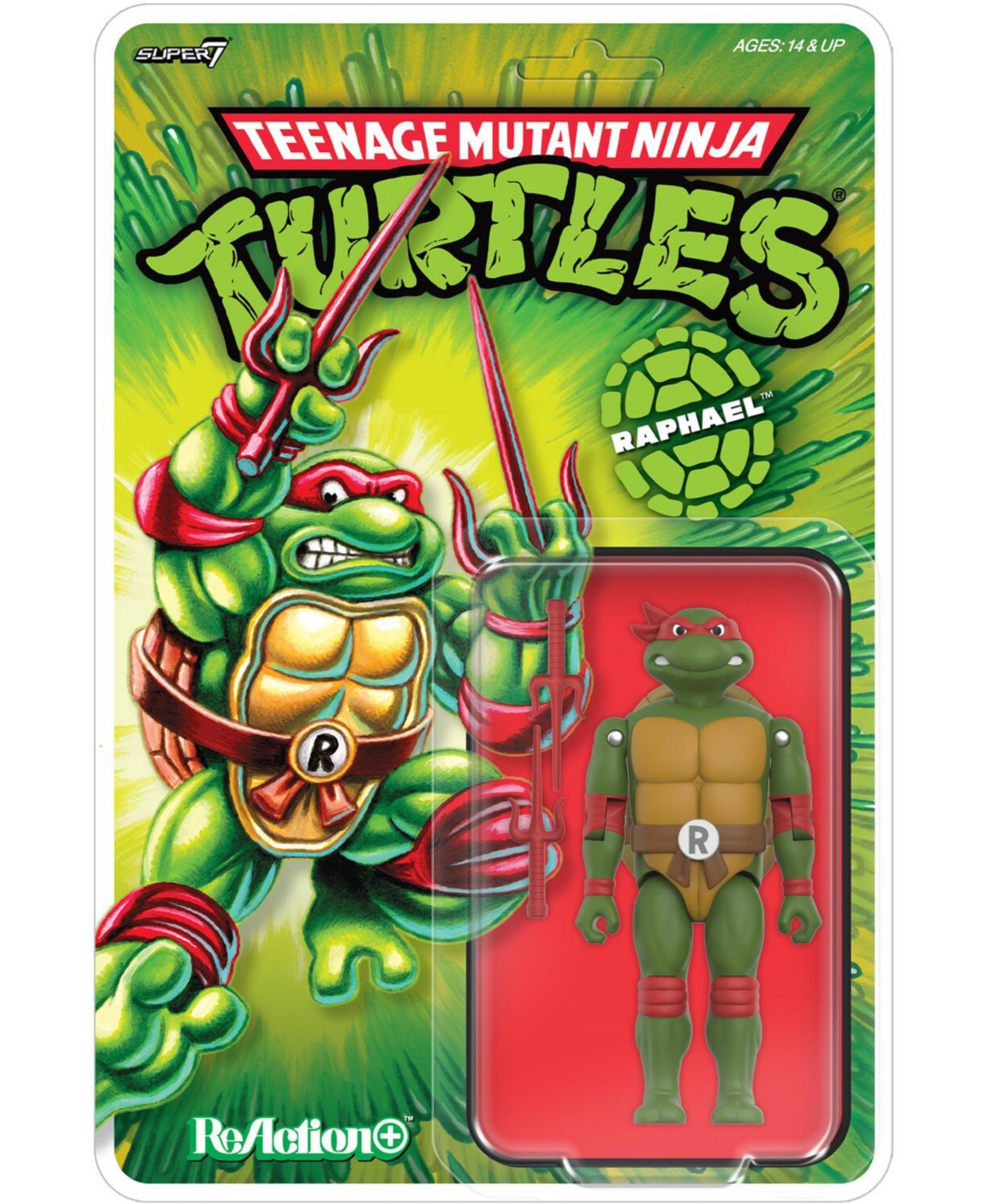 Super7 Teenage Mutant Ninja Turtles ReAction+ Raphael 1.55" Action Figure, Ages 14+
