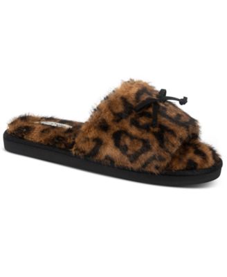 Leopard Print Faux Fur Open-Toe Slide Slippers