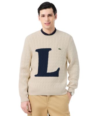 Men's Cable-Knit Intarsia-Logo Crewneck Pullover Sweater