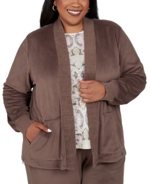 Женский кардиган Alfred Dunner Plus Size Shawl-Collar, цвет: Мокко