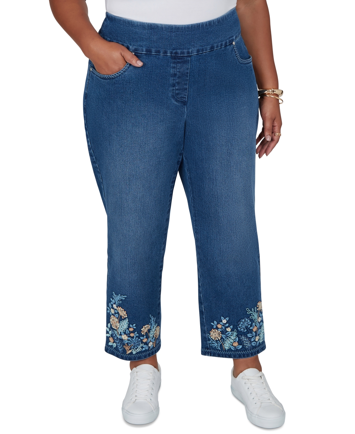 Alfred Dunner Plus Size Cropped-Ankle Pull-On Denim Pants - Medium Indigo