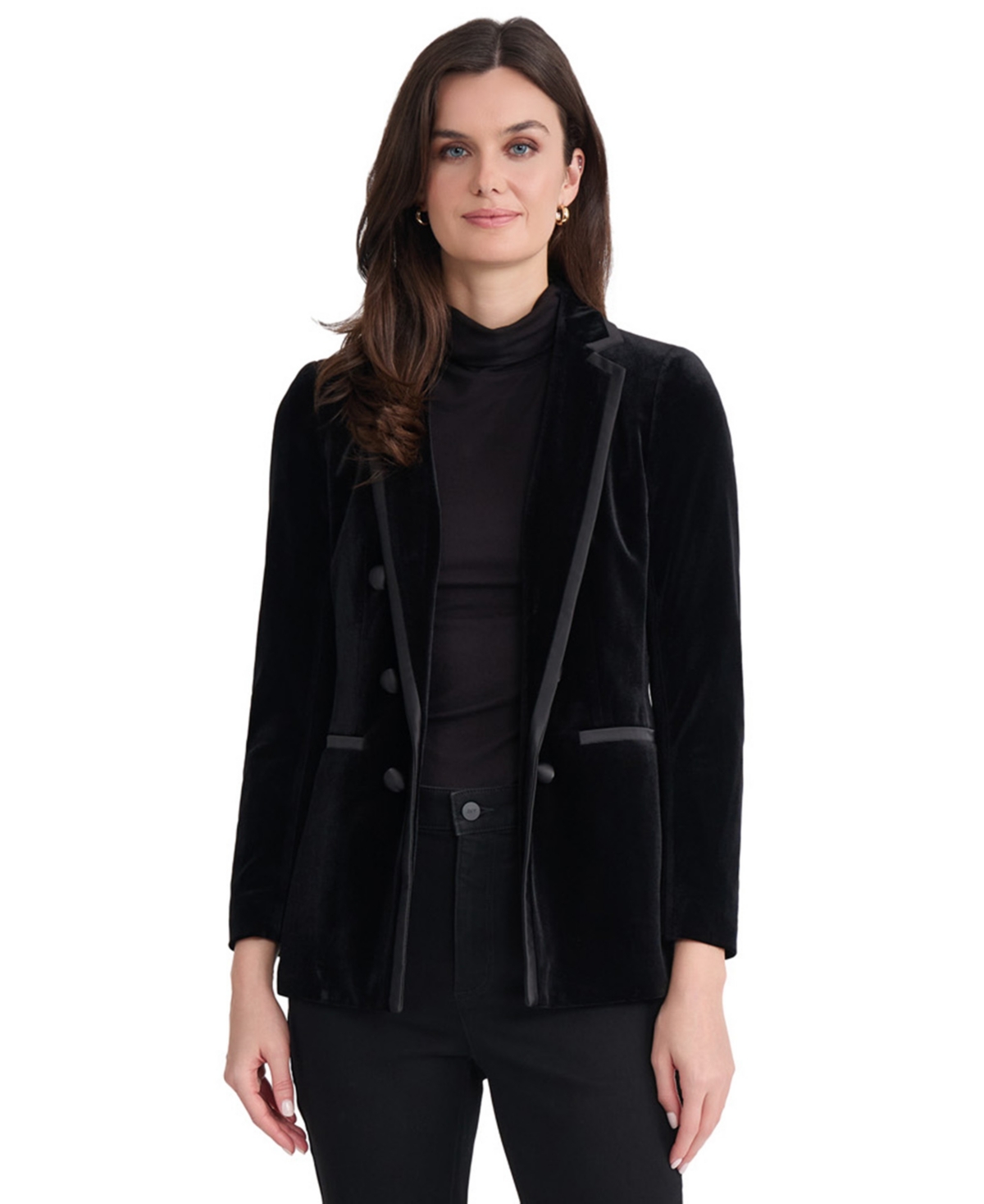 Jones New York Women's Double Breasted Velvet Combo Blazer