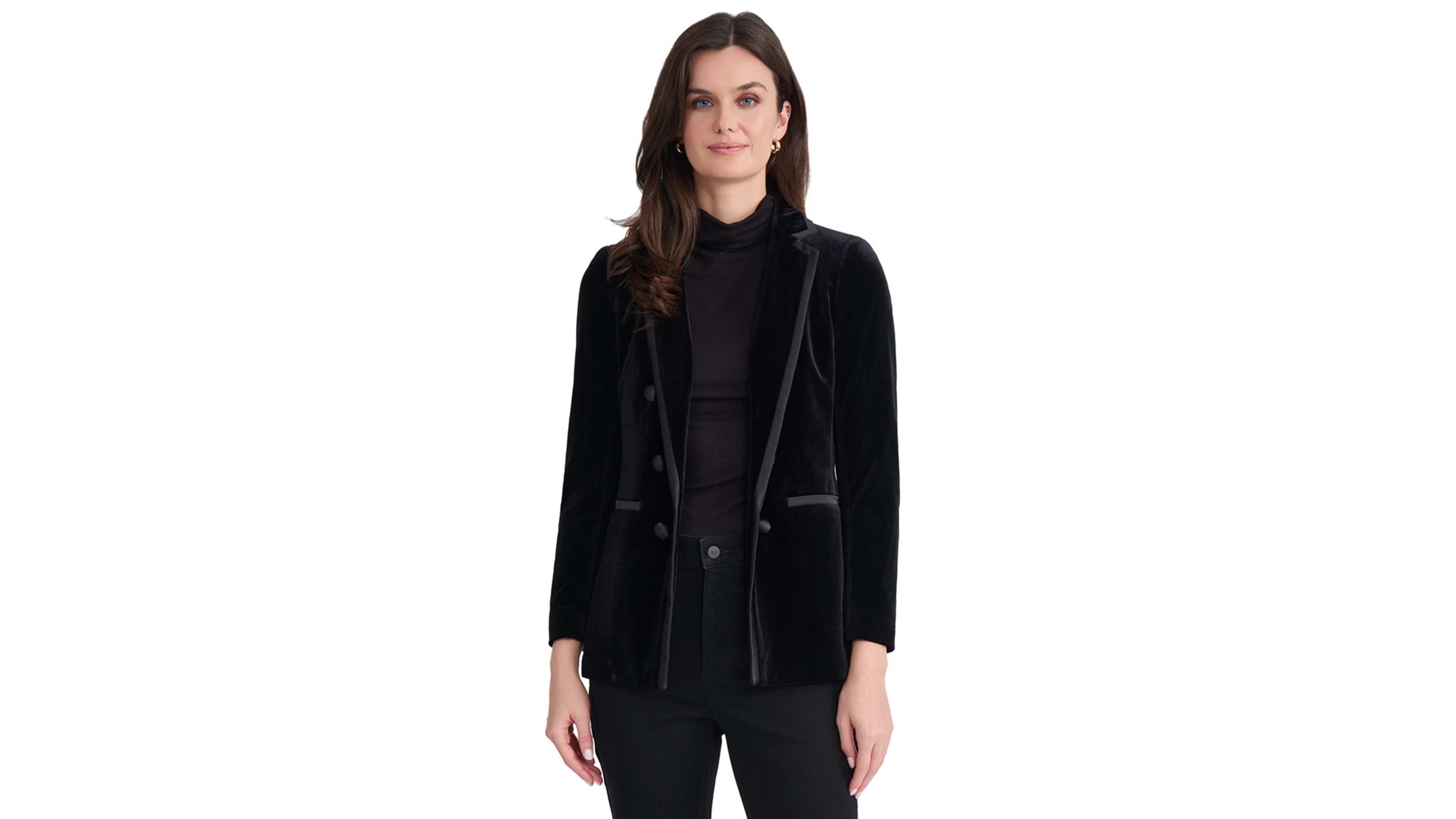 Jones New York Women's Double Breasted Velvet Combo Blazer