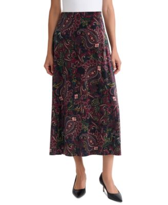 Women's A-Line Paisley Midi Velvet Skirt