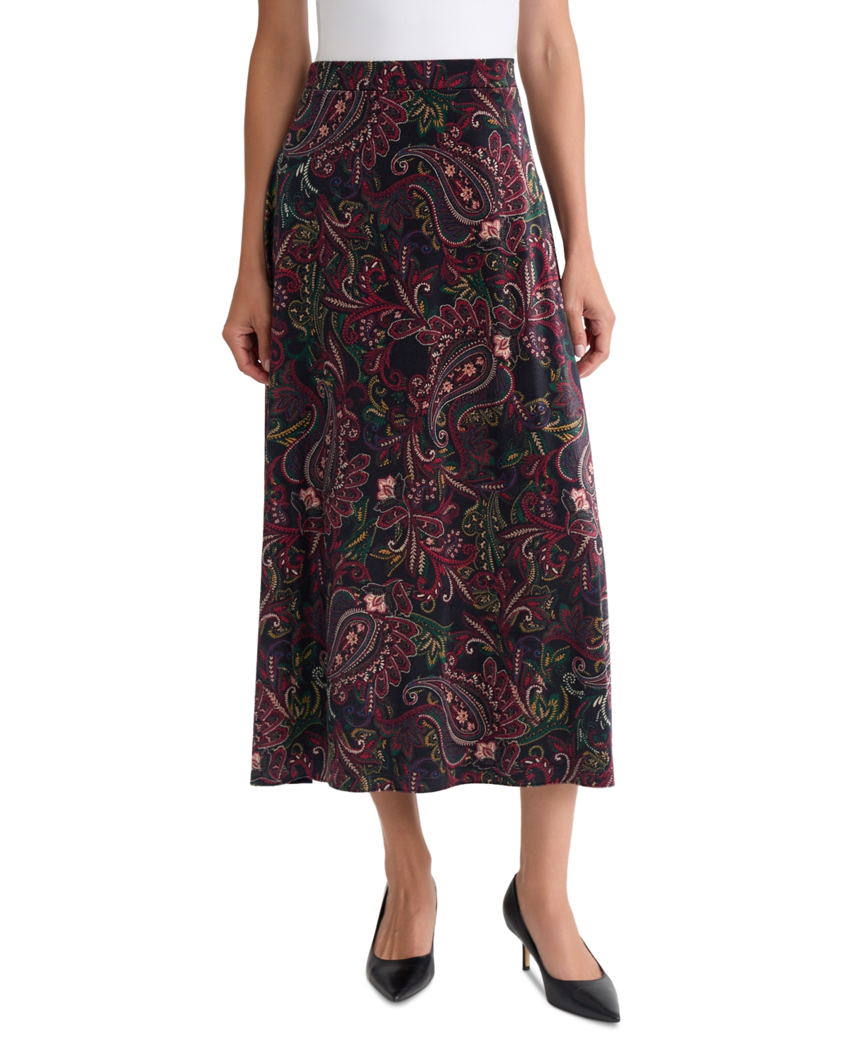 Jones New York Women's A-Line Paisley Midi Velvet Skirt