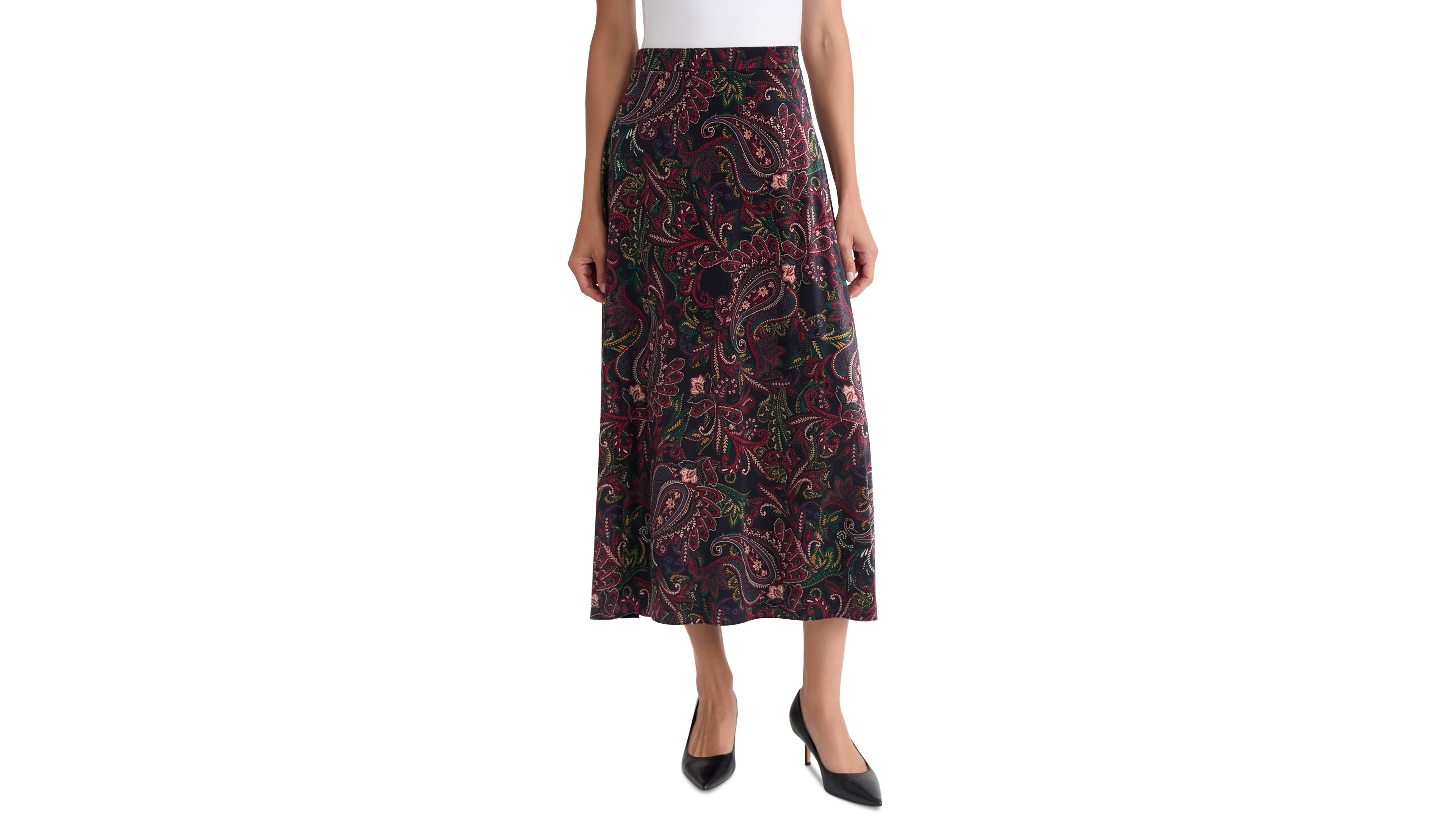 Jones New York Women's A-Line Paisley Midi Velvet Skirt