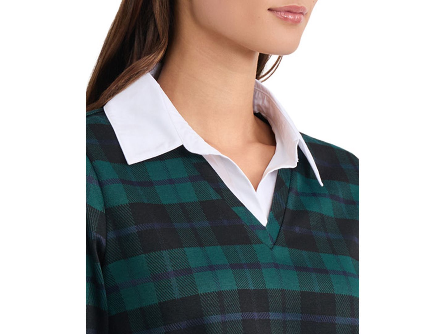 Женская блузка Jones New York Long-Sleeve V-Neck Plaid, цвет: Тёмно-зелёный разноцветный — фото 3