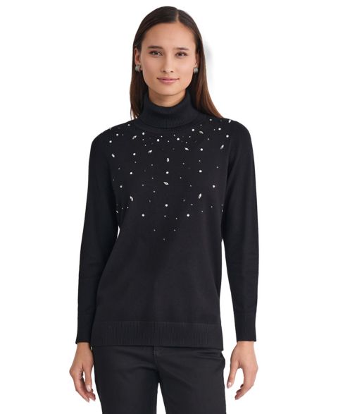 Женский свитер Jones New York Embellished Long-Sleeve Turtleneck, цвет: Чёрный
