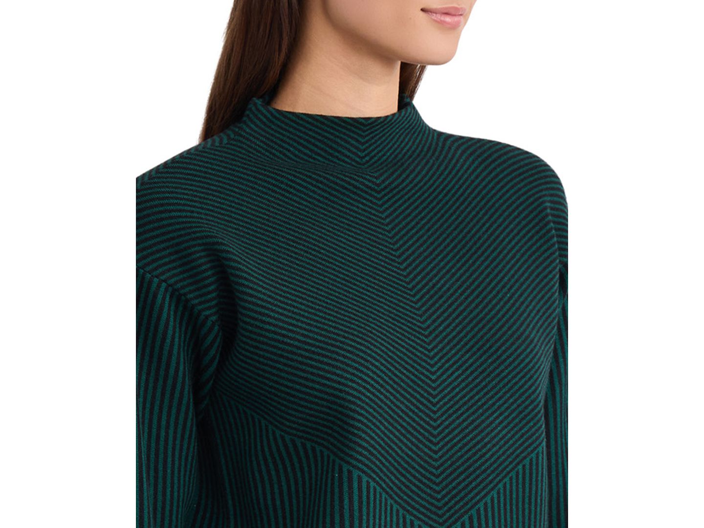 Женский свитер Jones New York Striped Funnel Mock Neck Long-Sleeve, цвет: Тёмно-зелёный / Чёрный — фото 3