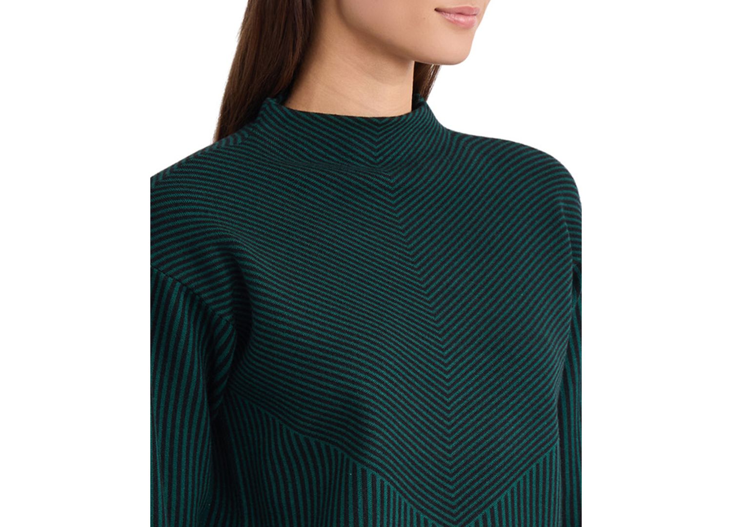 Women's Striped Funnel Mock Neck Long-Sleeve Sweater