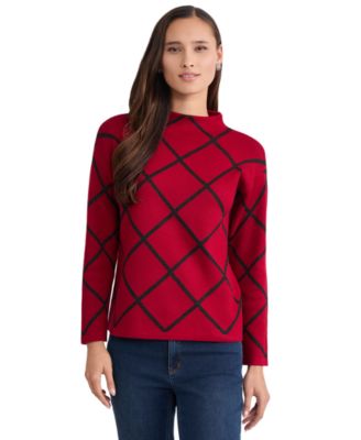 Women's Lurex Diamond Mock Neck Long-Sleeve Sweater