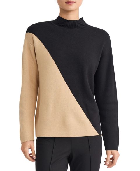 Женский свитер Jones New York Colorblock Mock Neck Long-Sleeve, цвет: Чёрный