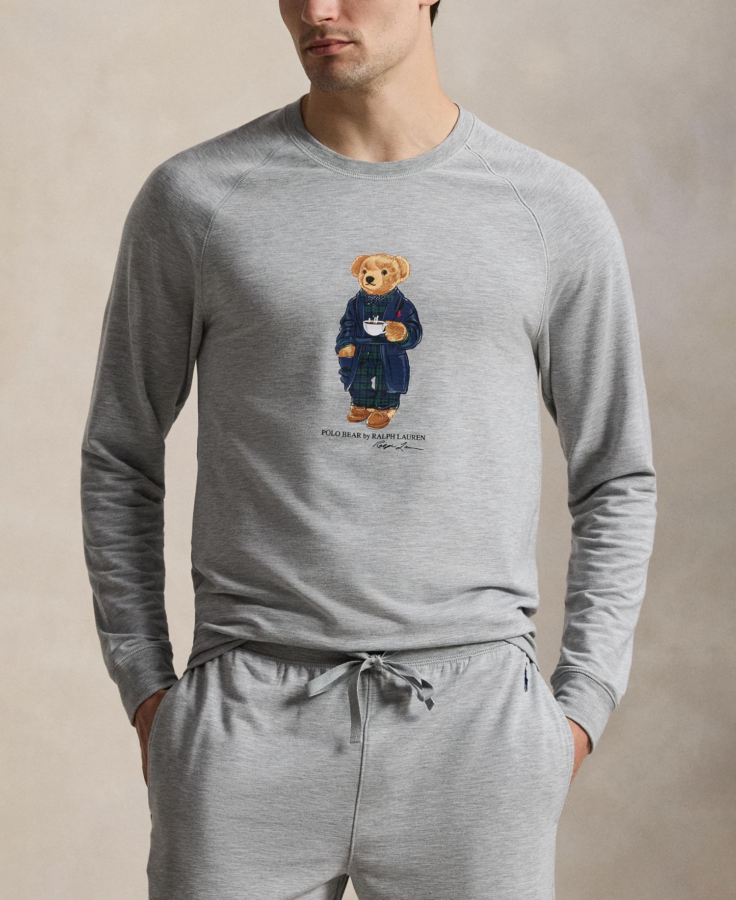 Men's Polo Bear Long-Sleeve Crewneck Shirt and Pajama Pants, 2-Piece Set