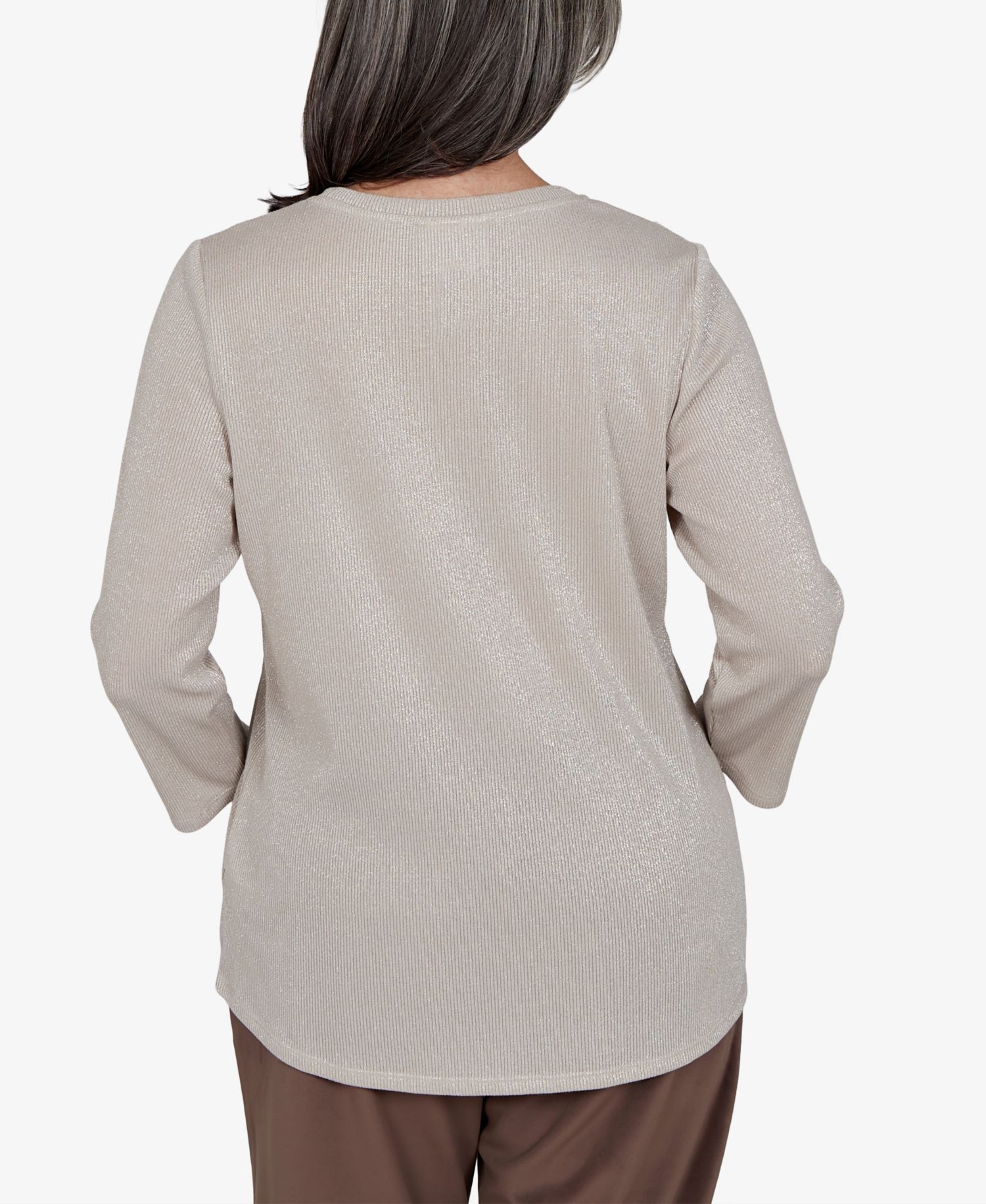 Petite 3/4-Sleeve Crewneck Print Sweater