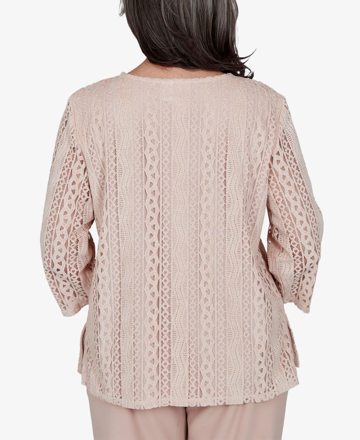Petite 3/4-Sleeve Lace Knit Blouse