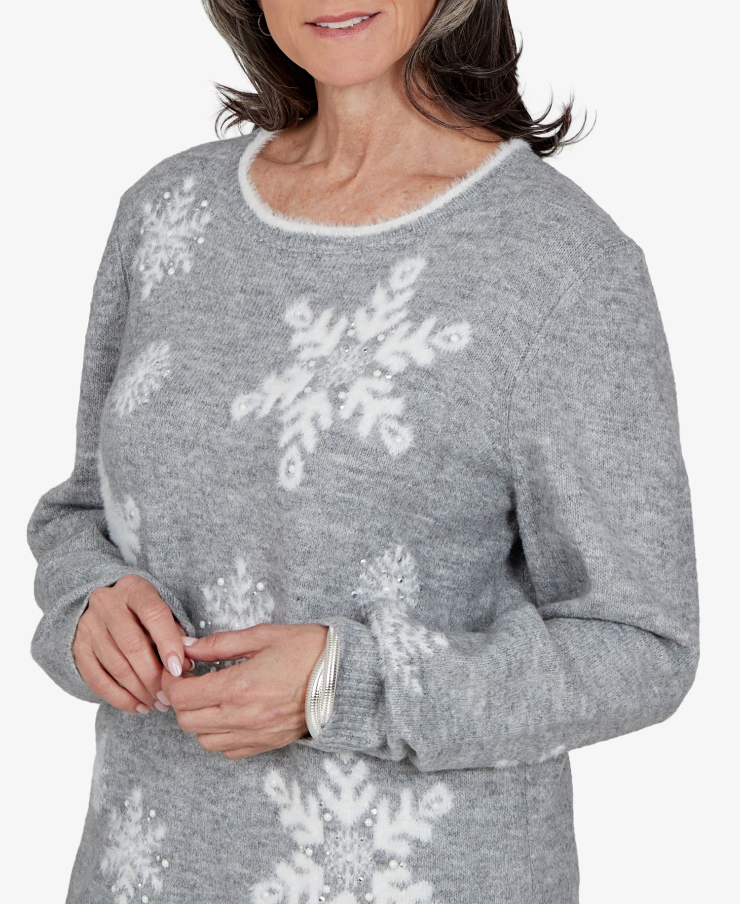 Petite Snowflake Long-Sleeve Crewneck Sweater