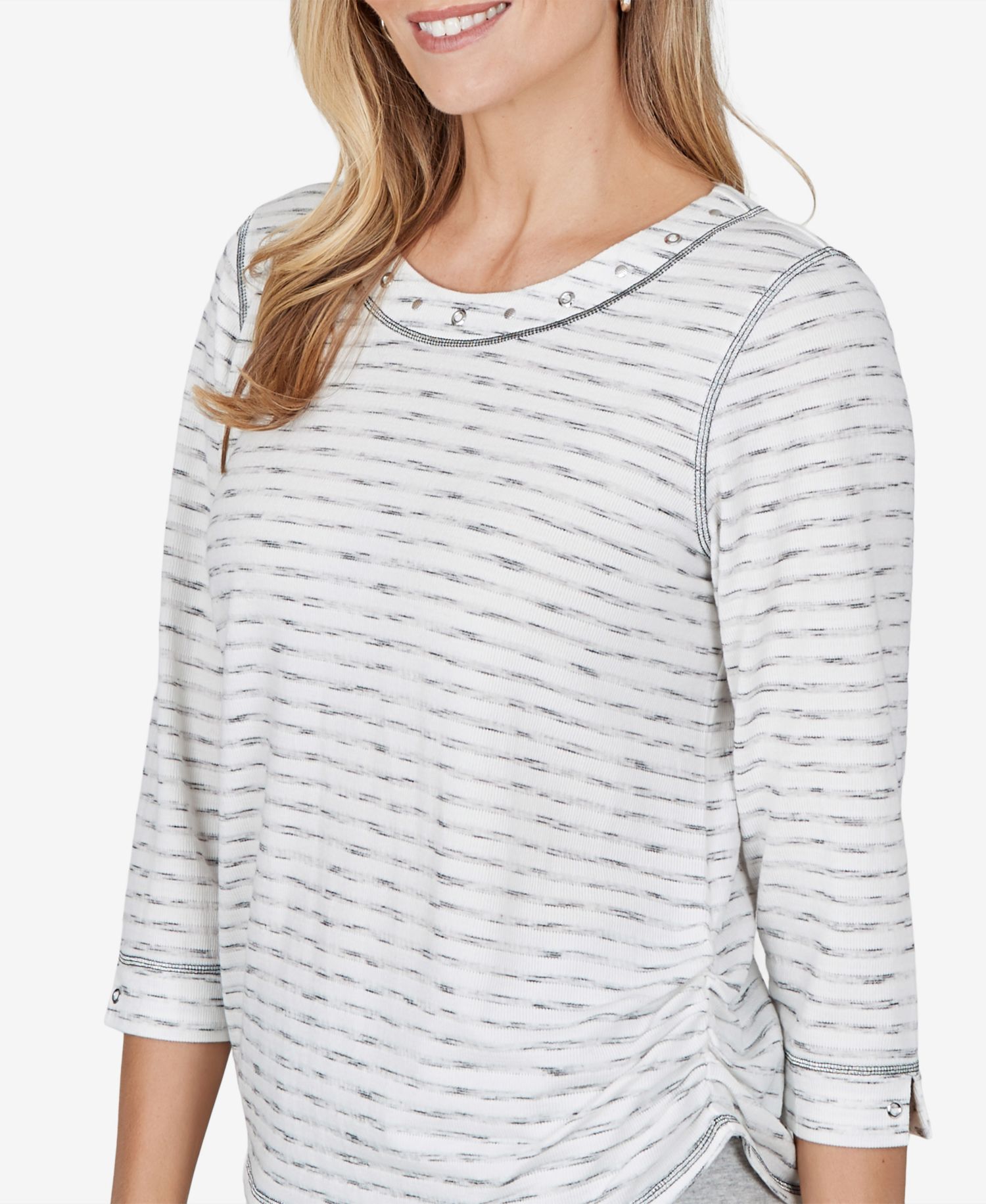 Petite Crewneck Ruched 3/4-Sleeve T-Shirt