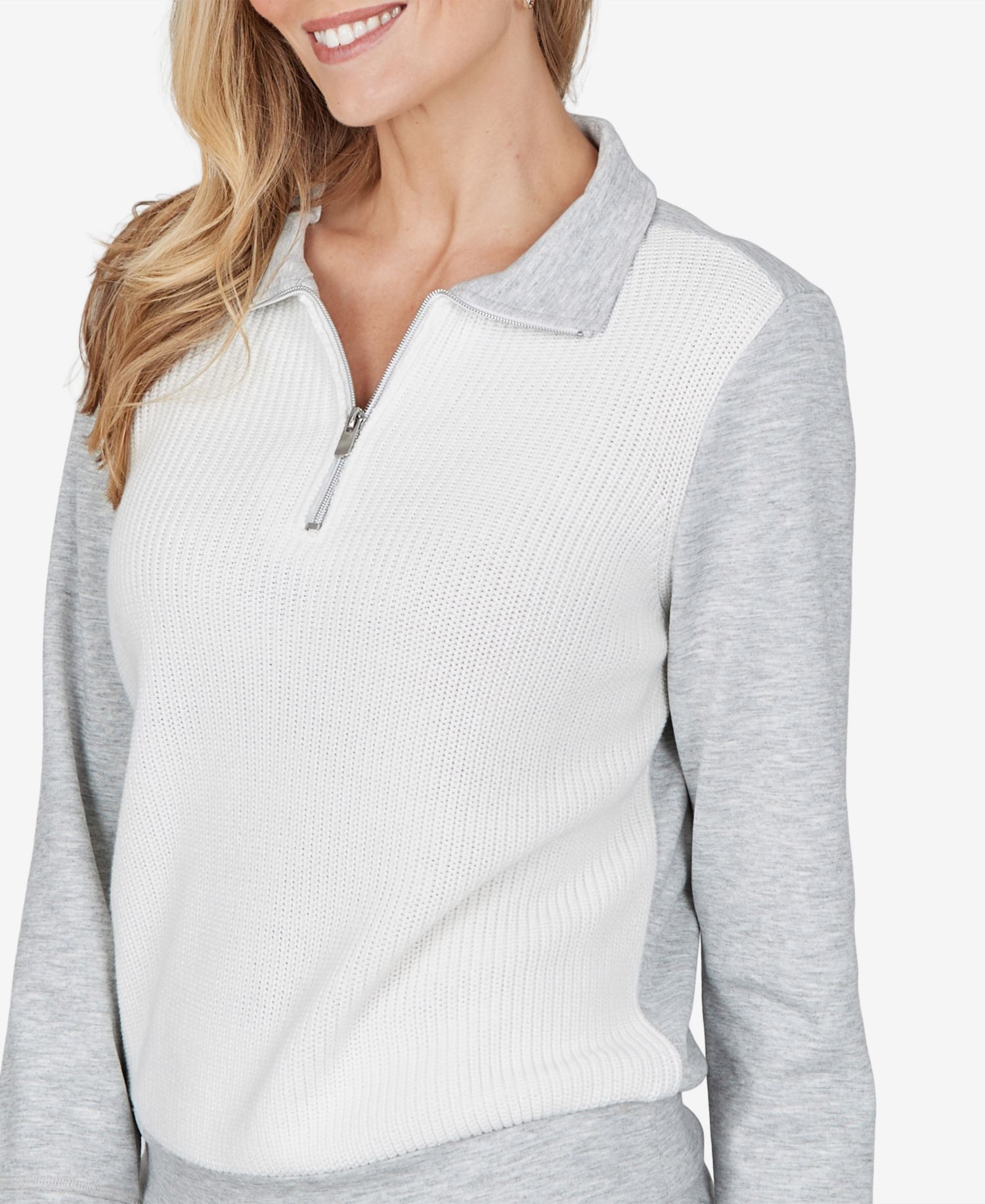 Petite Quarter-Zip Colorblock Long-Sleeve Pullover Sweater