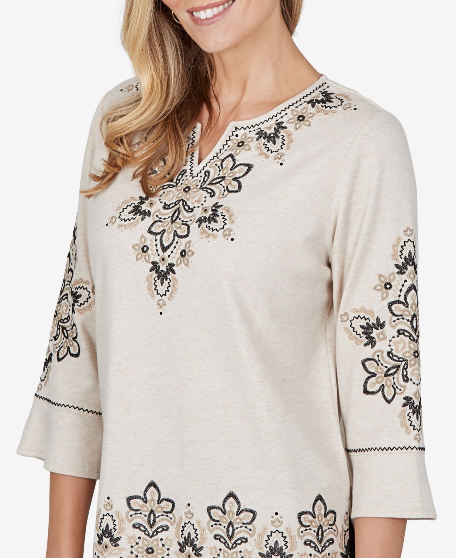 Petite 3/4-Sleeve Side Slit Blouse
