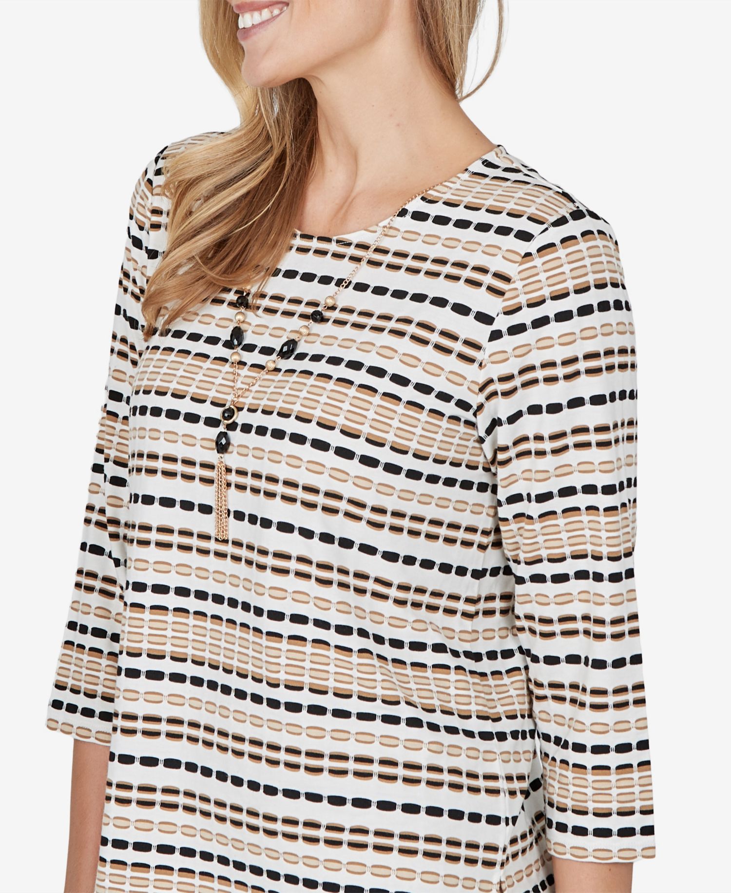 Petite 3/4-Sleeve Crewneck Stripe Blouse