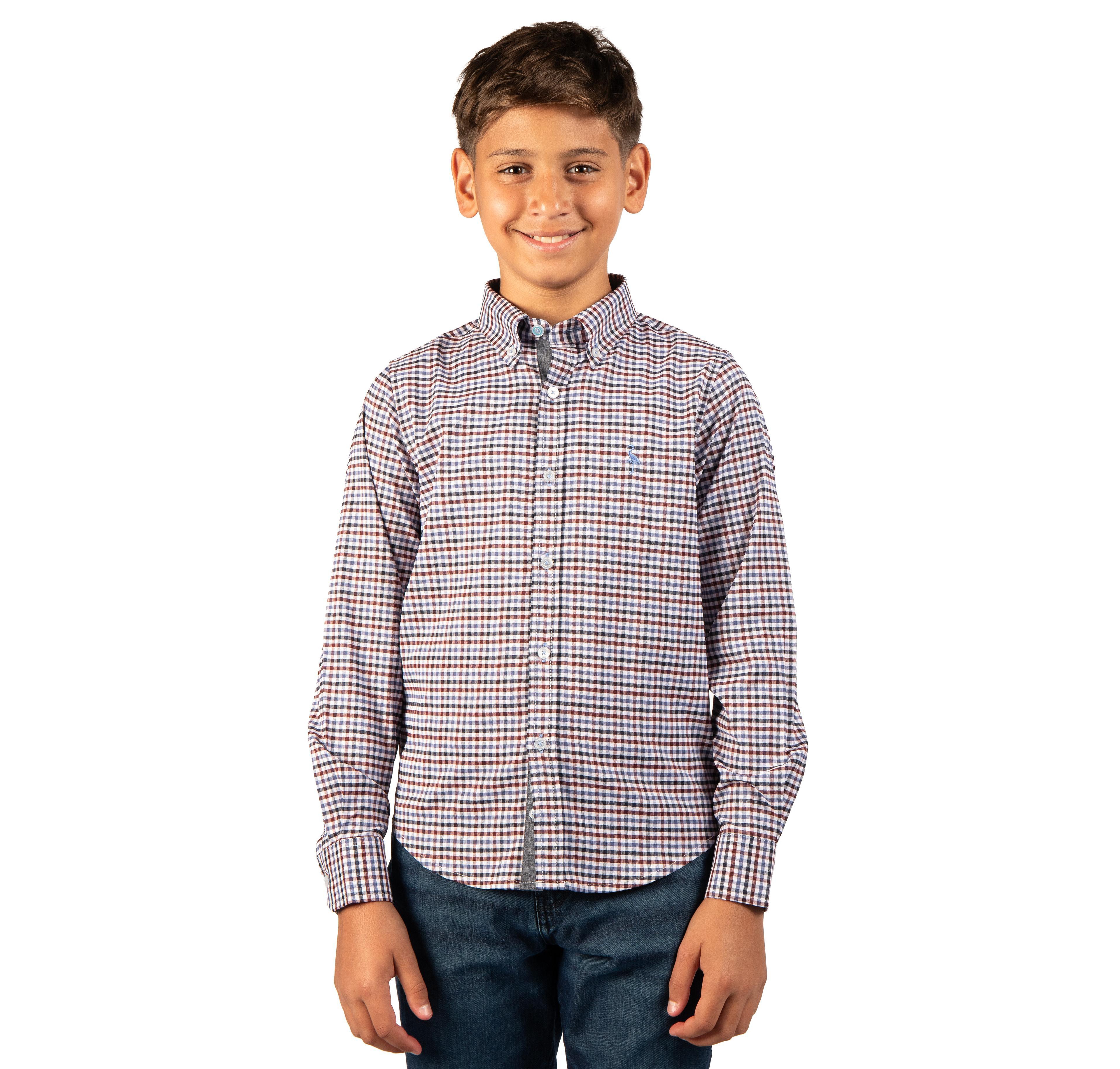Tailorbyrd Boys' 8-20 Signature Gingham Button-Down Long Sleeve Shirt