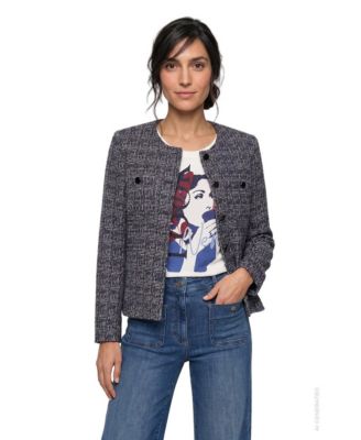 Women's Tweed Collarless Long-Sleeve Jacket