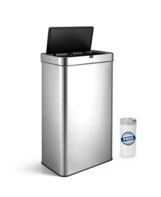 18-Gallon Motion Sensor Trash Can with 26 Trash Bags, Rectangular Waste Sorting Bin with Dual Split Rings