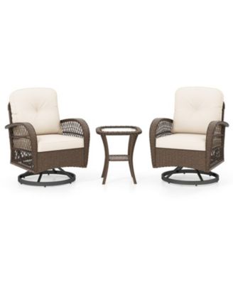 3-Piece Patio Swivel Rocker Set with Tempered Glass Side Table