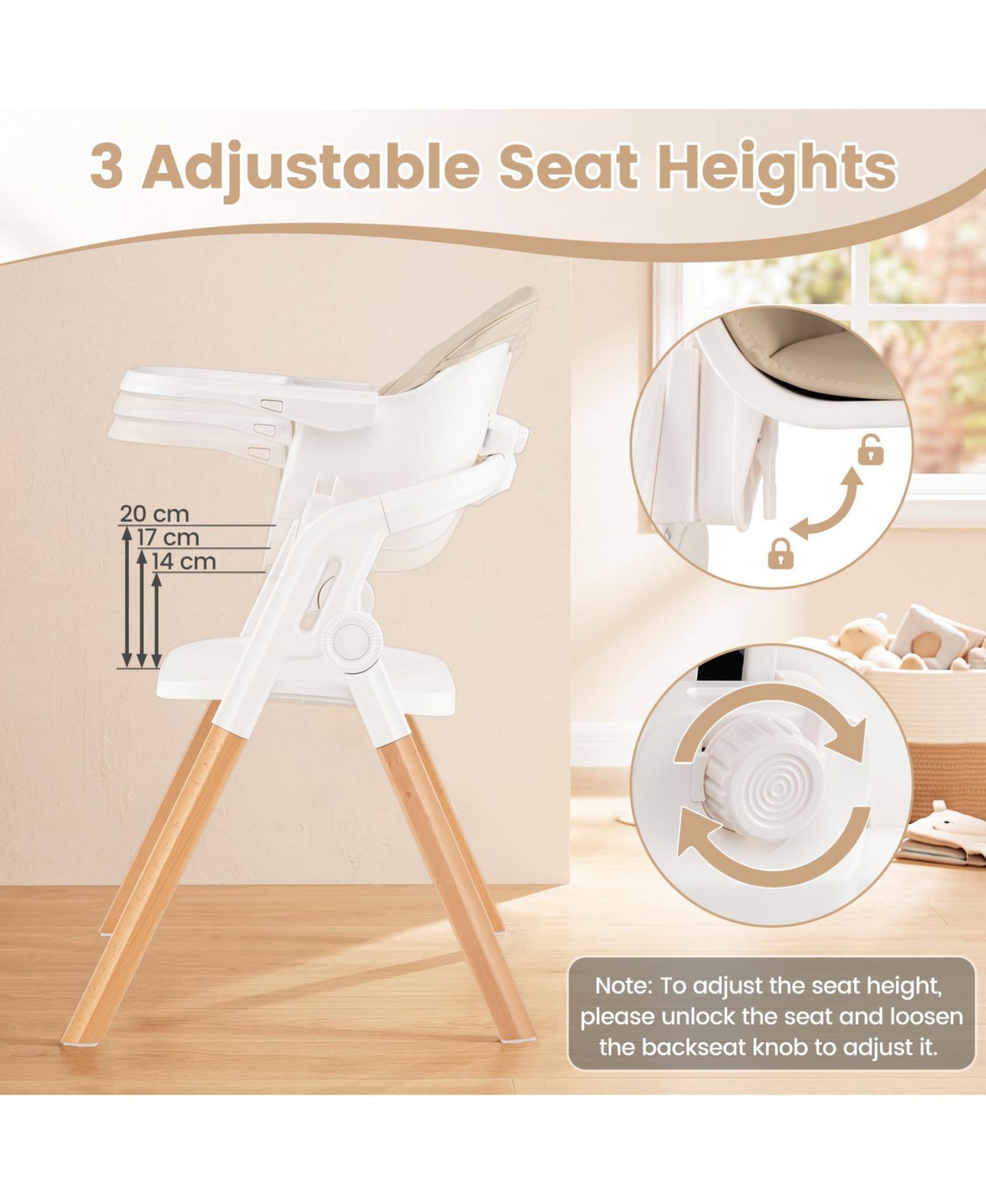 7-in-1 Convertible Adjustable Tray and Adjustable Heights High Chair