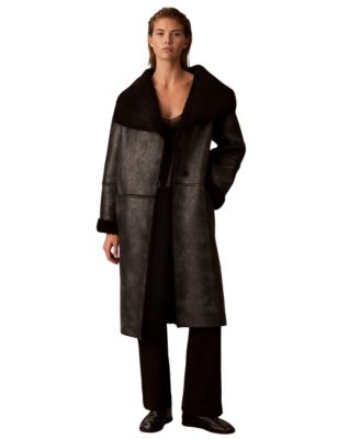 Women's Shawl Collar Faux Shearling Coat