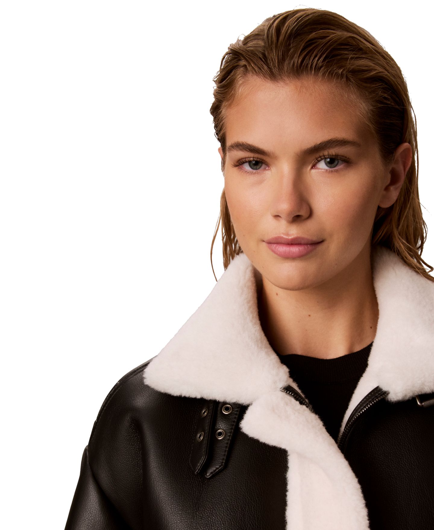 Женская куртка Calvin Klein Sherpa-Lined Faux Shearling Bomber, цвет: Чёрный — фото 3