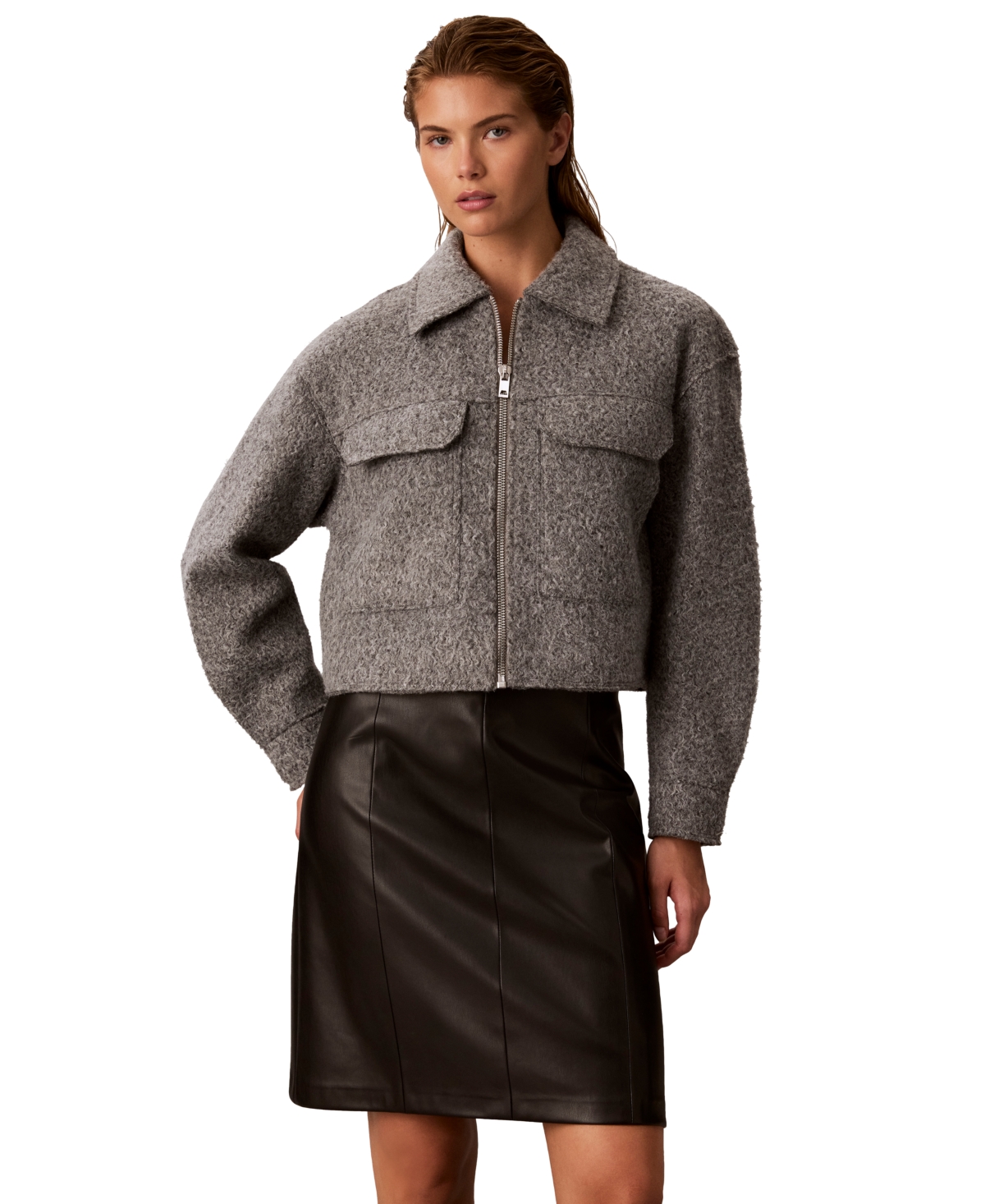 Calvin Klein Women's Cropped Boxy Flap-Pocket Jacket